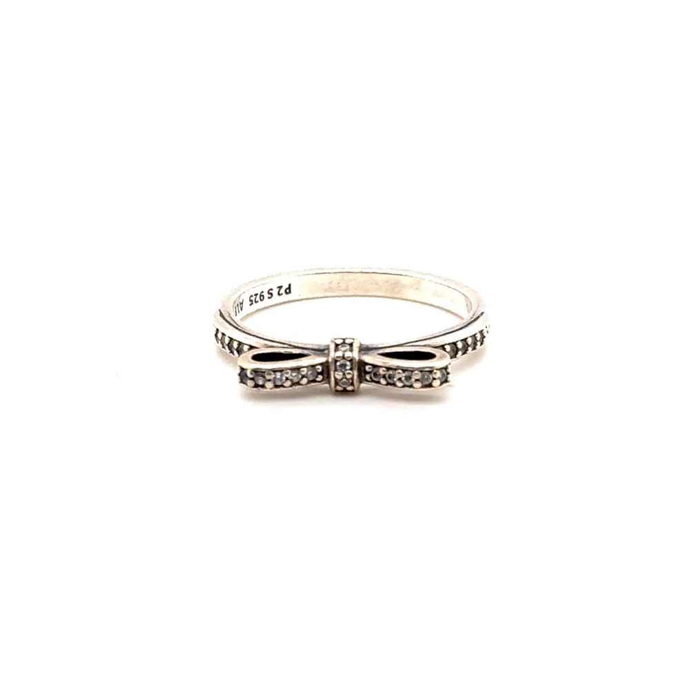 Pandora Sparkling Bow Ring Sterling Silver Pave Cubic Zirconia 190906CZ Size 7.5